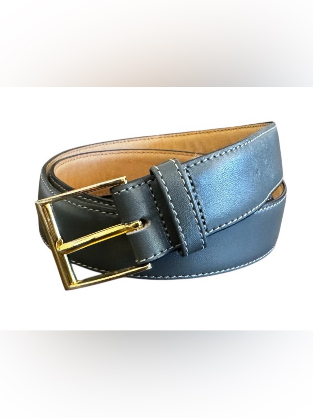Vintage leather size 30 belt 1.25 in gray unisex glazed cowhide USA gold buckle